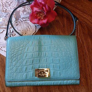 Kate Spade Orchard Valley Fiona Turquoise Alligator Chain Strap Bag
